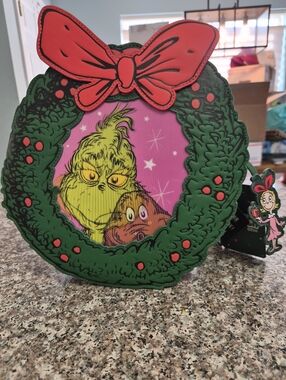 Dr. Seuss Loungefly Grinch Holiday Wreath Crossbody Bag - Green & Red